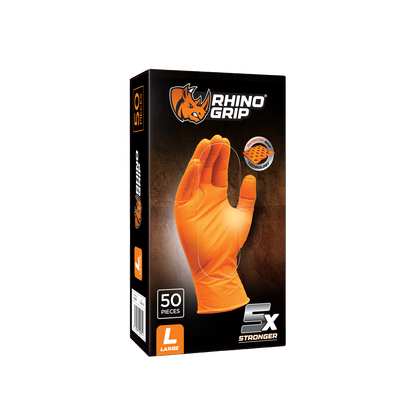 Rhino Grip Orange Ultra Tough Nitrile Trade Gloves- Pack of 50